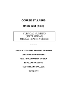 COURSE SYLLABUS RNSG 2261 (2:0:8) CLINICAL NURSING (RN TRAINING)