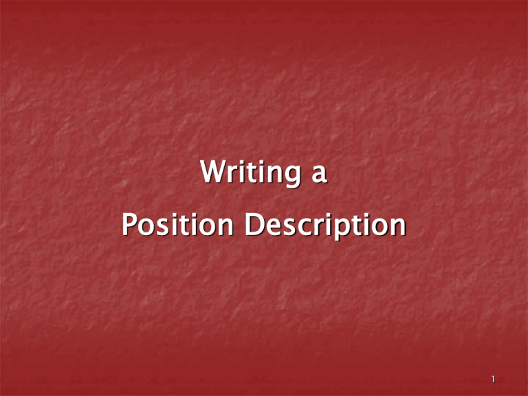 Why Is A Position Description Important