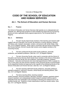 CODE OF THE SCHOOL OF EDUCATION AND HUMAN SERVICES Art. I.