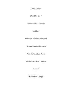Course Syllabus  SOCI 1301 (3:3:0) Introduction to Sociology