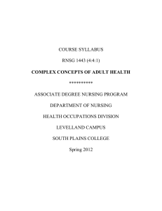 COMPLEX CONCEPTS OF ADULT HEALTH COURSE SYLLABUS RNSG 1443 (4:4:1)