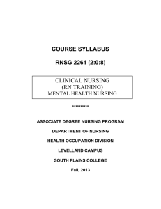 COURSE SYLLABUS RNSG 2261 (2:0:8) CLINICAL NURSING