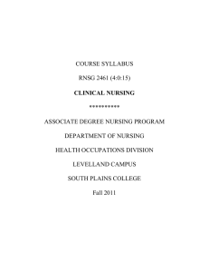 CLINICAL NURSING COURSE SYLLABUS RNSG 2461 (4:0:15)