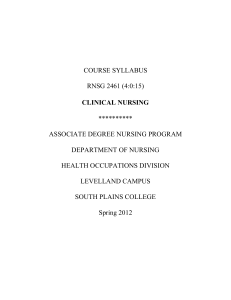 CLINICAL NURSING COURSE SYLLABUS RNSG 2461 (4:0:15)