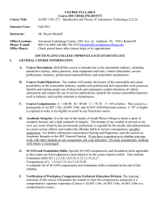 AUMT 1301-271   Introduction and Theory of Automotive Technology... Fall 2013 Mr. Bryan Mitchell