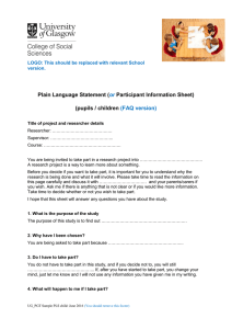 Plain Language Statement ( Participant Information Sheet) (pupils / children or