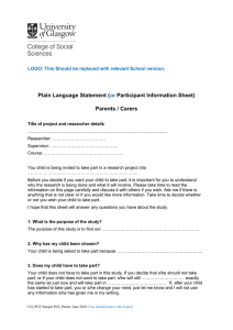 Plain Language Statement ( Participant Information Sheet) Parents / Carers or