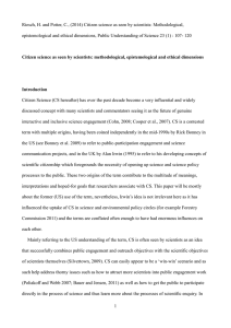 Riesch, H. and Potter, C., (2014) Citizen science as seen... epistemological and ethical dimensions, Public Understanding of Science 23 (1) :...