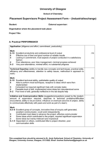 University of Glasgow – (Industrial/exchange) Placement Supervisors Project Assessment Form