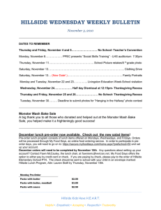 HILLSIDE WEDNESDAY WEEKLY BULLETIN  November 3, 2010