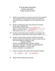 5 grade Math Study Guide: Number Sense Quiz Friday, October 18, 2013