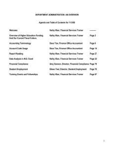 DEPARTMENT ADMINISTRATION: AN OVERVIEW  Agenda and Table of Contents for 11/3/05 Welcome