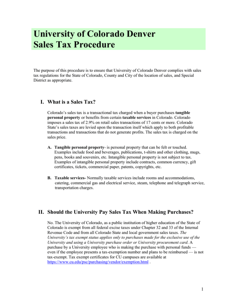 University of Colorado Denver Sales Tax Procedure