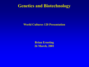 Genetics and Biotechnology World Cultures 120 Presentation Brian Ernsting 26 March, 2001