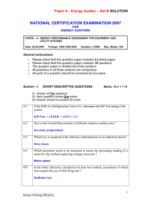 NATIONAL CERTIFICATION EXAMINATION 2007 – Energy Auditor – Set B Paper 4