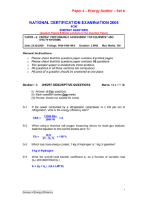 NATIONAL CERTIFICATION EXAMINATION 2005 – Energy Auditor – Set A Paper 4