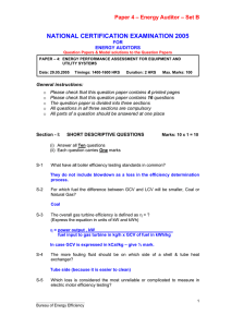 NATIONAL CERTIFICATION EXAMINATION 2005 – Energy Auditor – Set B Paper 4