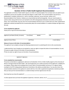 Bachelor of Arts in Public Health Applicant Recommendation