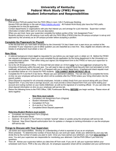 University of Kentucky Federal Work Study (FWS) Program Student Information and Responsibilities