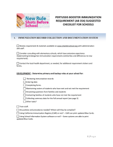 PERTUSSIS BOOSTER IMMUNIZATION REQUIREMENT (AB 354) SUGGESTED CHECKLIST FOR SCHOOLS