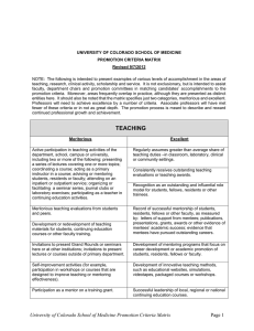 UNIVERSITY OF COLORADO SCHOOL OF MEDICINE PROMOTION CRITERIA MATRIX Revised 9/7/2012