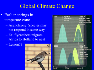 Global Climate Change • Earlier springs in temperate zone