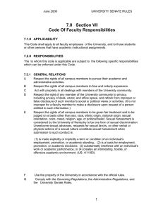 7.0  Section VII Code Of Faculty Responsibilities 7.1.0  APPLICABILITY