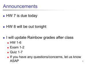 Announcements HW 7 is due today HW 8 will be out tonight