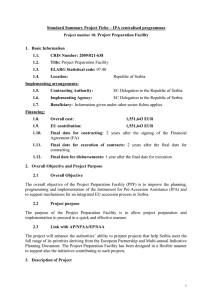 Standard Summary Project Fiche – IPA centralised programmes Project Preparation Facility