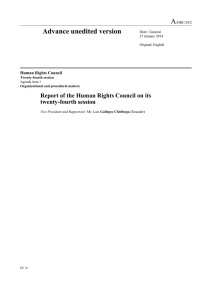 A Advance unedited version  Report of the Human Rights Council on its