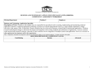 BUSINESS AND TECHNOLOGY APPLICATION SPECIALIST (12259) (300005036) COMPETENCY ASSESSMENT WORKSHEET Division/Department