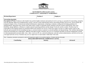 NETWORKING SPECIALIST (12232) COMPETENCY ASSESSMENT WORKSHEET Division/Department