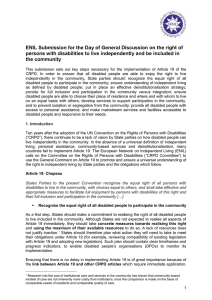 ENIL Submission for the Day of General Discussion on the... persons with disabilities to live independently and be included in