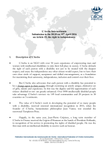 L'Arche Internationale Submission to the DGD on 19 April 2016