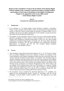 Report of the Consultative Group to the President of the... Council relating to the vacancies of special procedures mandate holders