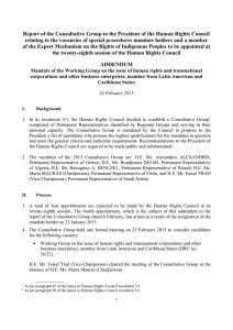 Report of the Consultative Group to the President of the... relating to the vacancies of special procedures mandate holders and...