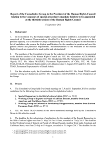 Report of the Consultative Group to the President of the... relating to the vacancies of special procedures mandate holders to...