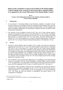 Report of the Consultative Group to the President of the... Council relating to the vacancies of special procedures mandate holders