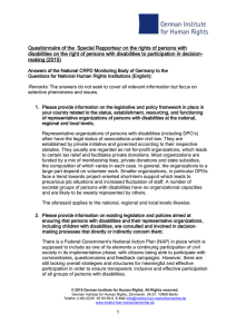 Questionnaire of the  Special Rapporteur on the rights of... disabilities on the right of persons with disabilities to participation...