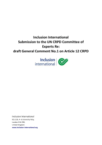 Inclusion International Submission to the UN CRPD Committee of Experts Re: