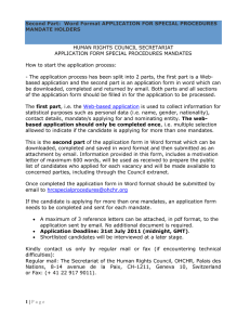 HUMAN RIGHTS COUNCIL SECRETARIAT APPLICATION FORM SPECIAL PROCEDURES MANDATES