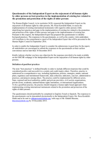 Questionnaire of the Independent Expert on the enjoyment of all... by older persons on best practices in the implementation of...