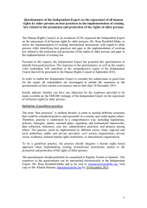 Questionnaire of the Independent Expert on the enjoyment of all... rights by older persons on best practices in the implementation...