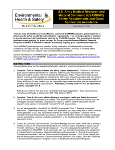 U.S. Army Medical Research and Material Command (USAMRMC) Safety Requirements and Grant