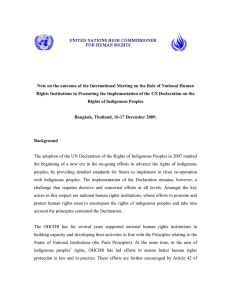Note on the outcome of the International Meeting on the... Rights Institutions in Promoting the Implementation of the UN Declaration...