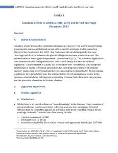 ANNEX 1  Canadian efforts to address child, early and forced marriage