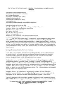 The Invasion of Northern Territory Aboriginal Communities and its Implications... Tasmania ya pulingina milaythina mana-mapali-tu