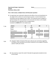 Experimental Design in Agriculture Name______________________ CSS 590 Final Exam, Winter, 2015