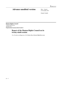 A Advance unedited version  Report of the Human Rights Council on its