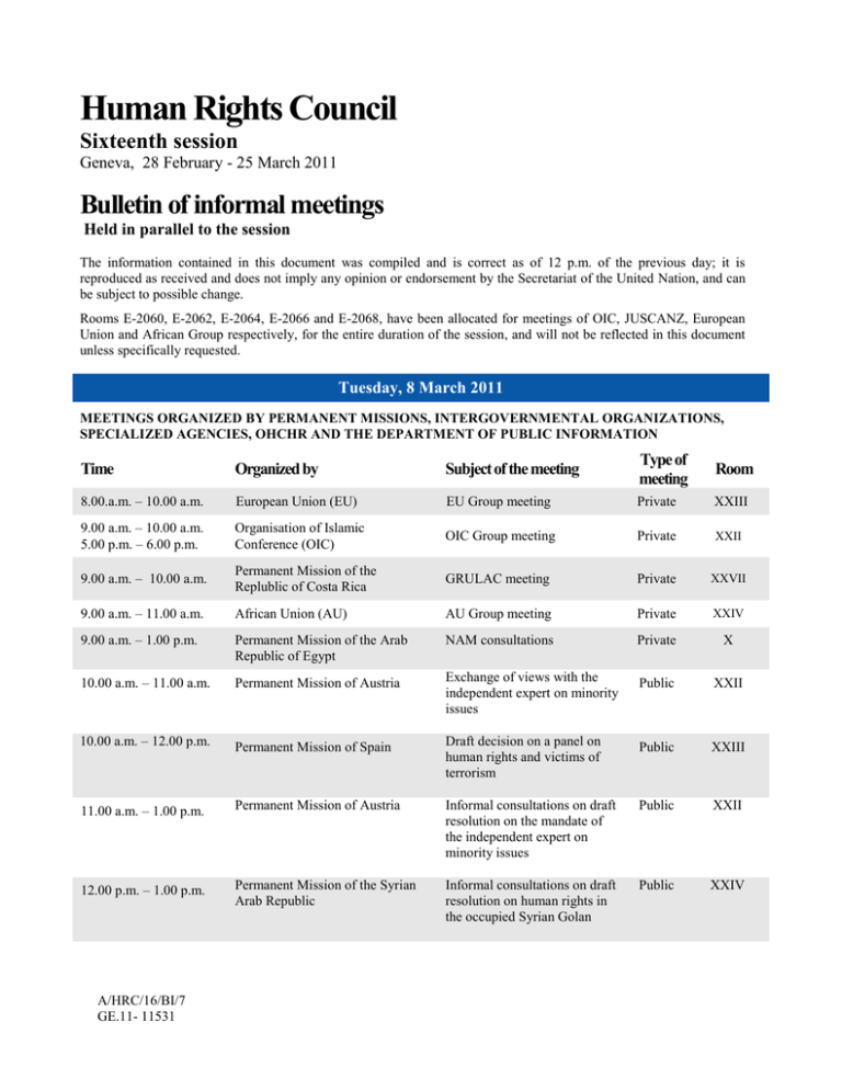 human-rights-council-bulletin-of-informal-meetings-sixteenth-session